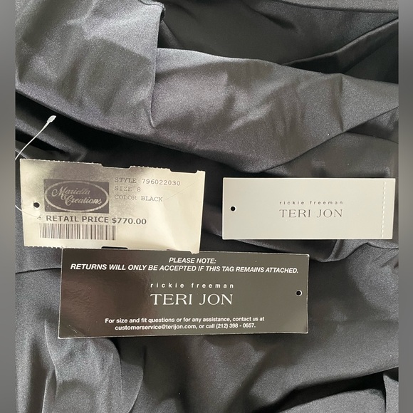 Rickie Freeman For Teri Jon Pleated Off-Shoulder Satin Column Gown - Picture 14 of 15